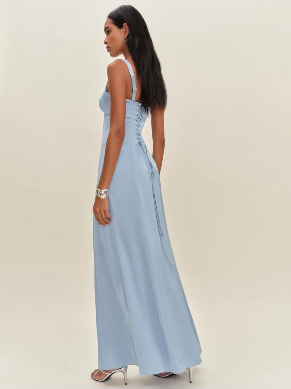 NWT Reformation Britney Satin Maxi Dress Blue 0 - Picture 12 of 15